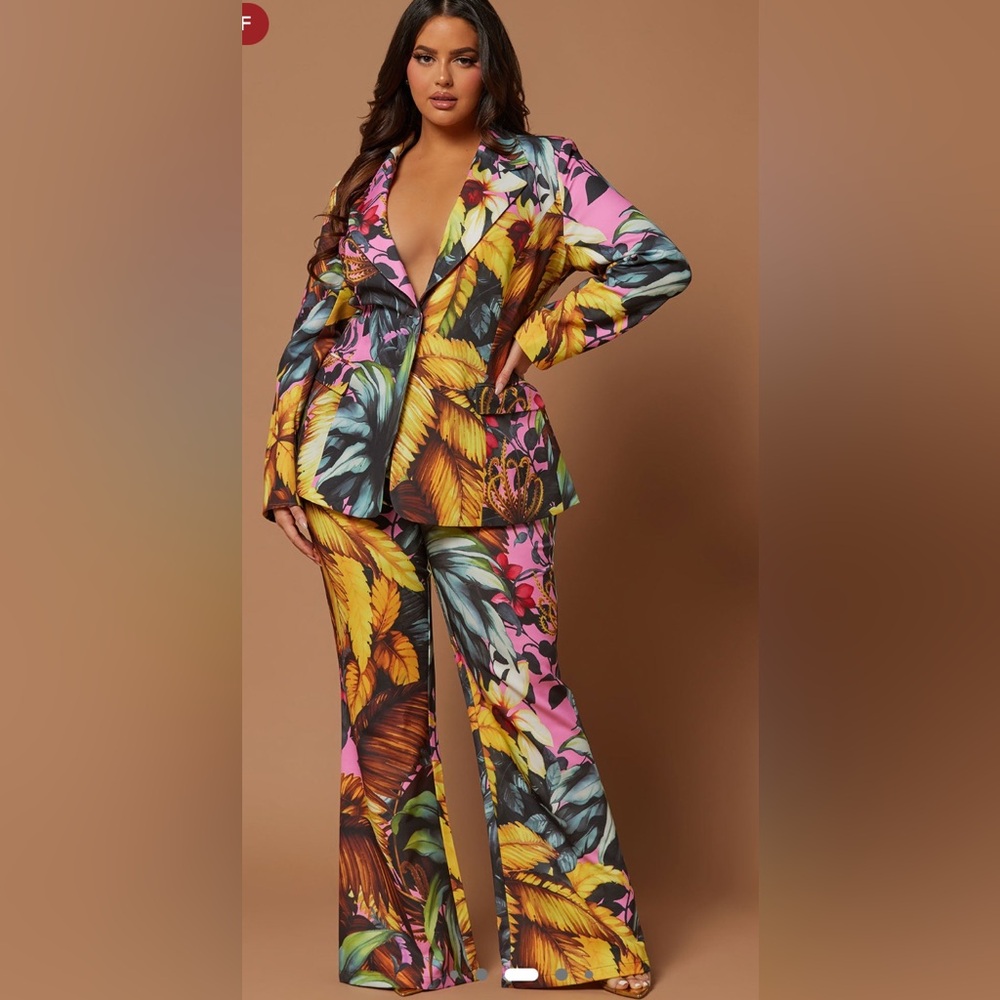 Fashion Nova Multicolor Leaf Print Blazer